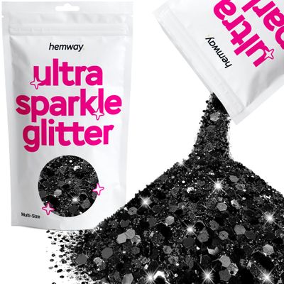 Hemway Ultra Sparkle Glitter - Black | 100g Multi Size Metallic Flakes for Resin & Epoxy Crafts | Supplies for Halloween Craft and Decorations, Autumn Decor, Masks, Art