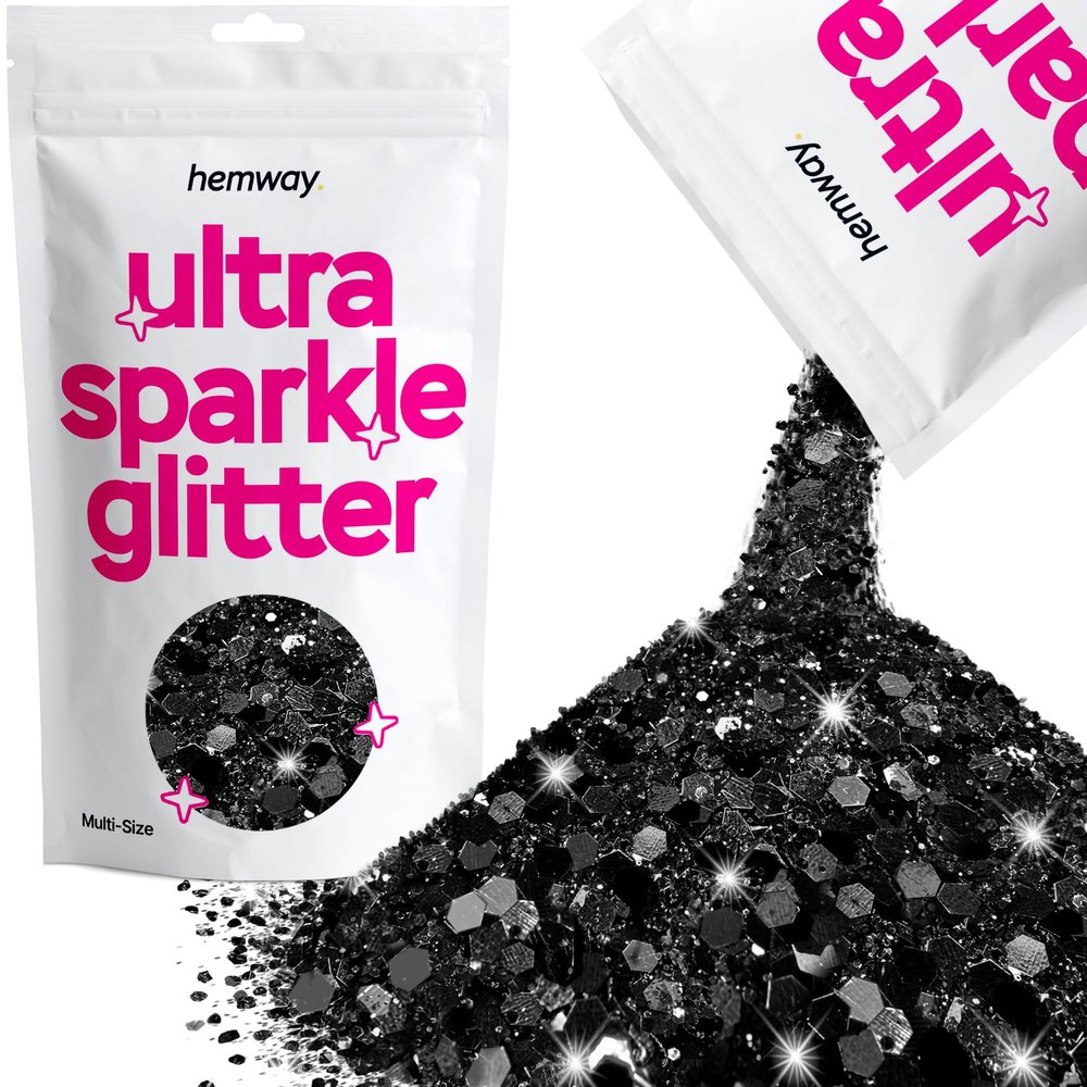 Hemway Ultra Sparkle Glitter - Black | 100g Multi Size Metallic Flakes for Resin & Epoxy Crafts | Supplies for Halloween Craft and Decorations, Autumn Decor, Masks, Art