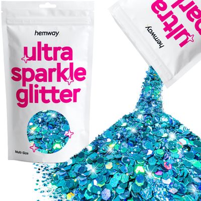 Hemway Ultra Sparkle Glitter - Ocean Blue Holographic | 100g Multi Size Metallic Flakes for Resin & Epoxy Crafts | Supplies for Tumblers, Festival, Art, Decoration