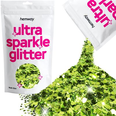 Hemway Ultra Sparkle Glitter - Lime Green | 100g Multi Size Metallic Flakes for Resin & Epoxy Crafts | Supplies for Halloween Craft and Decorations, Autumn Decor, Masks, Art