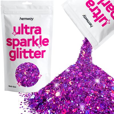 Hemway Ultra Sparkle Glitter - Purple Holographic | 100g Multi Size Metallic Flakes for Resin & Epoxy Crafts | Supplies for Halloween Craft and Decorations, Autumn Decor, Masks, Art