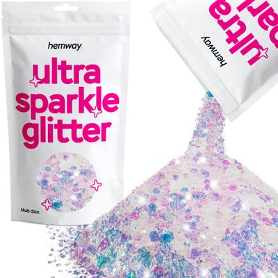 Hemway Ultra Sparkle Glitter - Mother of Pearl Iridescent | 100g Multi Size Metallic Flakes for Resin & Epoxy Crafts | Supplies for Halloween Craft and Decorations, Autumn Decor, Masks, Art