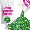 Hemway Ultra Sparkle Glitter - Emerald Green Holographic | 100g Multi Size Metallic Flakes for Resin & Epoxy Crafts | Supplies for Tumblers, Festival, Art, Decoration view 1