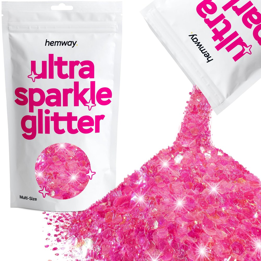 Hemway Ultra Sparkle Glitter - Baby Pink Iridescent | 100g Multi Size Metallic Flakes for Resin & Epoxy Crafts | Supplies for Tumblers, Festival, Art, Decoration