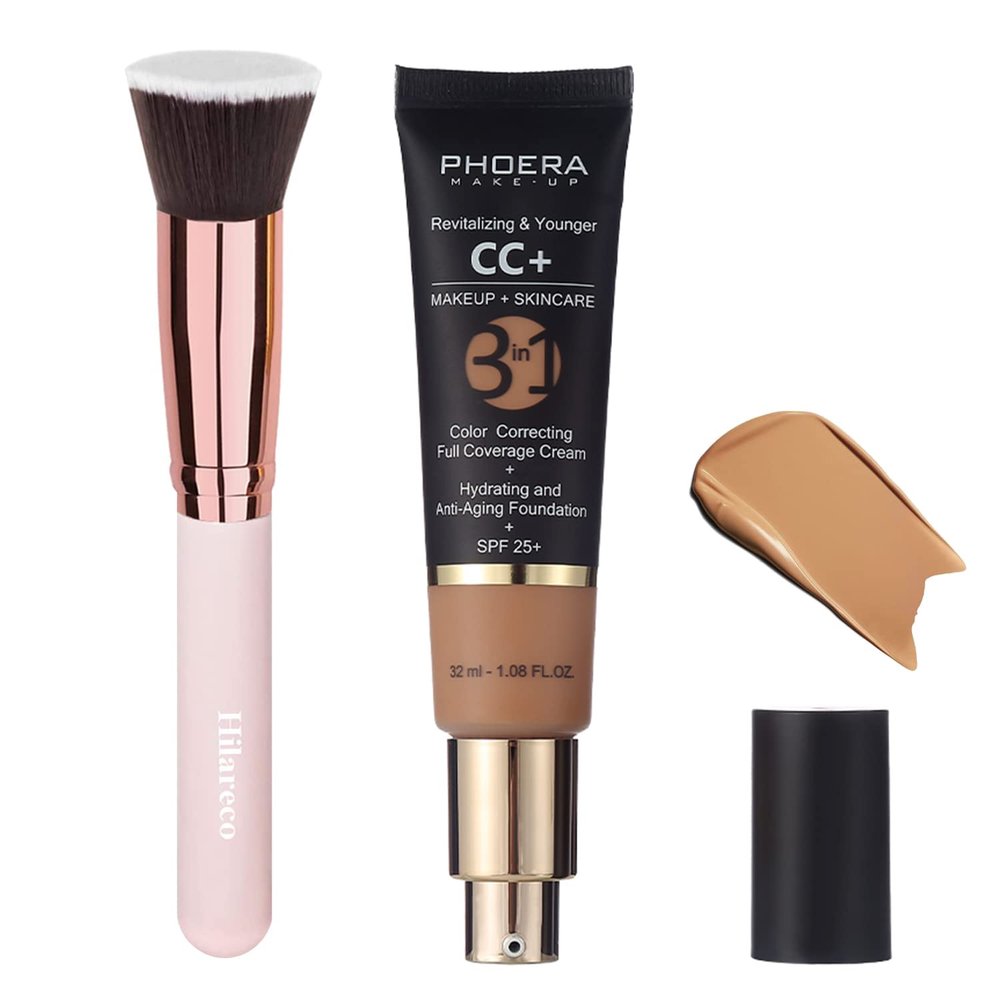 PHOERA CC+ Cream,Full Coverage FoundationColor Correcting Cream,Anti Aging Hydrating Serum & SPF 25+ Sunscreen - Natural Finish - 1.08 fl oz (160 Sand)