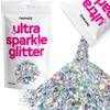 Hemway Ultra Sparkle Glitter - Multi-Size Chunky Fine Cosmetic Glitter Mix for Body Face Hair Eye Nail Art Festival, Crafts for Tumbler Resin Decorations - Silver Holographic - 100g / 3.5oz view 1
