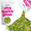 Hemway Ultra Sparkle Glitter - Lime Green Holographic | 100g Multi Size Metallic Flakes for Resin & Epoxy Crafts | Supplies for Halloween Craft and Decorations, Autumn Decor, Masks, Art view 1