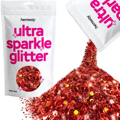Hemway Ultra Sparkle Glitter - Red Holographic | 100g Multi Size Metallic Flakes for Resin & Epoxy Crafts | Supplies for Tumblers, Festival, Art, Decoration