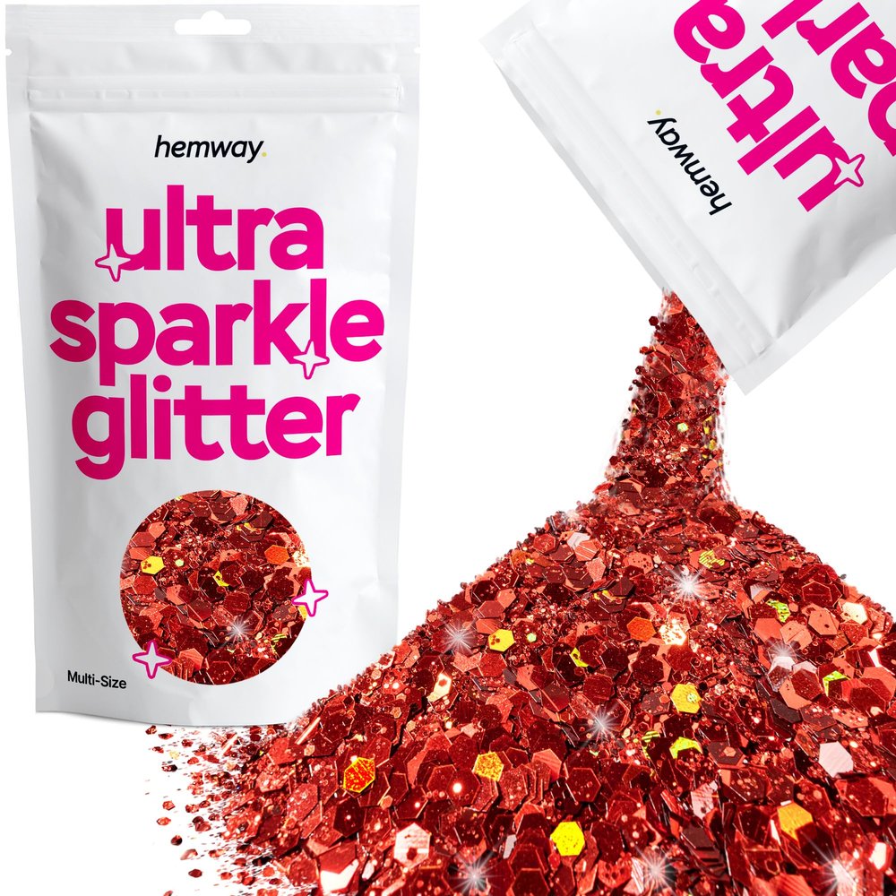 Hemway Ultra Sparkle Glitter - Red Holographic | 100g Multi Size Metallic Flakes for Resin & Epoxy Crafts | Supplies for Tumblers, Festival, Art, Decoration