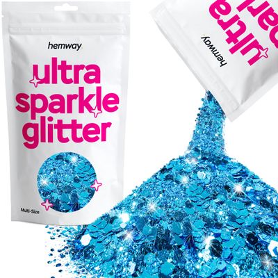 Hemway Ultra Sparkle Glitter - Ocean Blue | 100g Multi Size Metallic Flakes for Resin & Epoxy Crafts | Supplies for Tumblers, Festival, Art, Decoration