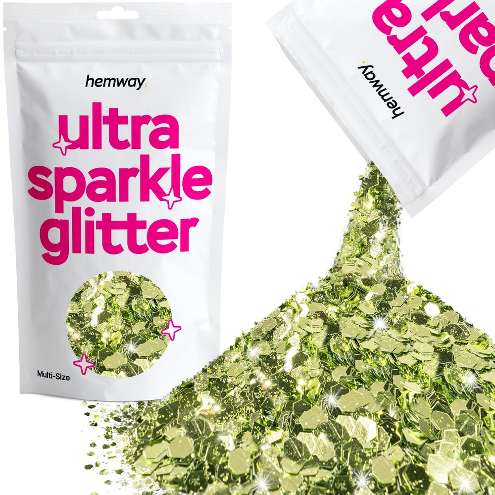 Hemway Ultra Sparkle Glitter - Olive Green | 100g Multi Size Metallic Flakes for Resin & Epoxy Crafts | Supplies for Tumblers, Festival, Art, Decoration