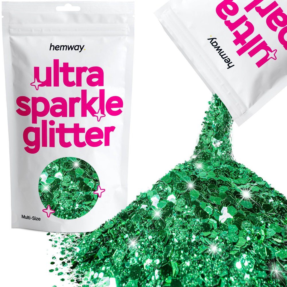 Hemway Ultra Sparkle Glitter - Emerald Green | 100g Multi Size Metallic Flakes for Resin & Epoxy Crafts | Supplies for Tumblers, Festival, Art, Decoration
