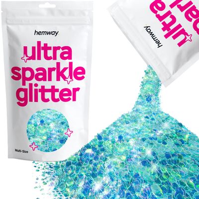 Hemway Ultra Sparkle Glitter - Fluorescent Blue | 100g Multi Size Metallic Flakes for Resin & Epoxy Crafts | Supplies for Tumblers, Festival, Art, Decoration
