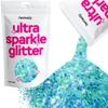 Hemway Ultra Sparkle Glitter - Fluorescent Blue | 100g Multi Size Metallic Flakes for Resin & Epoxy Crafts | Supplies for Tumblers, Festival, Art, Decoration view 1