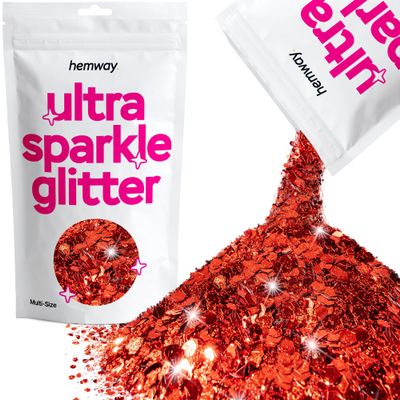 Hemway Ultra Sparkle Glitter - Red | 100g Multi Size Metallic Flakes for Resin & Epoxy Crafts | Supplies for Halloween Craft and Decorations, Autumn Decor, Masks, Art