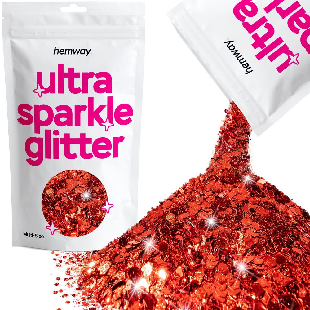 Hemway Ultra Sparkle Glitter - Red | 100g Multi Size Metallic Flakes for Resin & Epoxy Crafts | Supplies for Halloween Craft and Decorations, Autumn Decor, Masks, Art