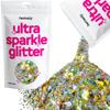 Hemway Ultra Sparkle Glitter - Gold Silver Holographic | 100g Multi Size Metallic Flakes for Resin & Epoxy Crafts | Supplies for Tumblers, Festival, Art, Decoration view 1