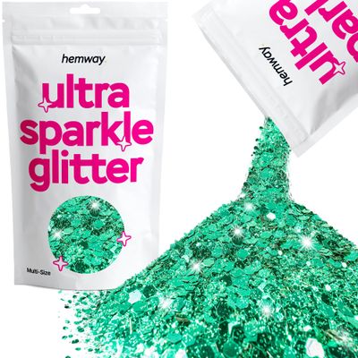 Hemway Ultra Sparkle Glitter - Turquoise Blue | 100g Multi Size Metallic Flakes for Resin & Epoxy Crafts | Supplies for Tumblers, Festival, Art, Decoration