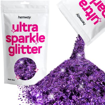 Hemway Ultra Sparkle Glitter - Purple | 100g Multi Size Metallic Flakes for Resin & Epoxy Crafts | Supplies for Halloween Craft and Decorations, Autumn Decor, Masks, Art