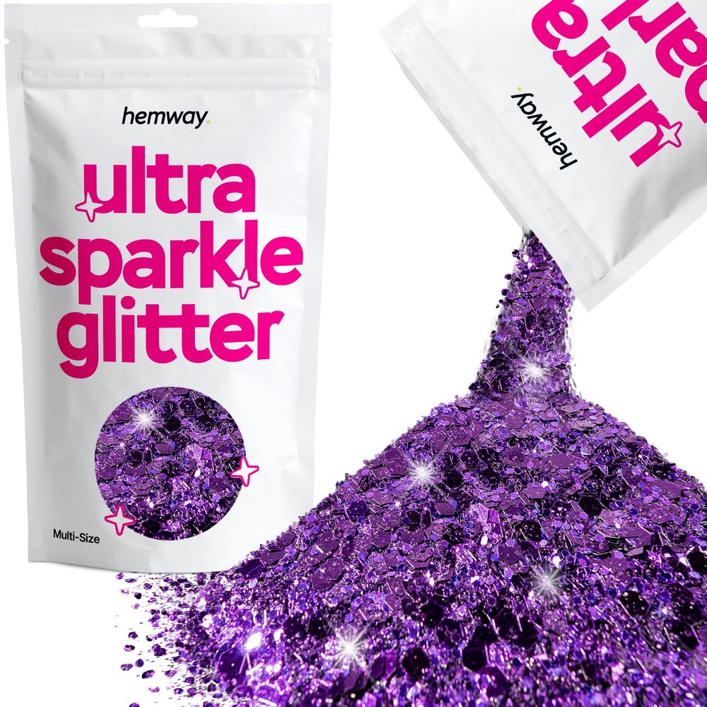 Hemway Ultra Sparkle Glitter - Purple | 100g Multi Size Metallic Flakes for Resin & Epoxy Crafts | Supplies for Halloween Craft and Decorations, Autumn Decor, Masks, Art