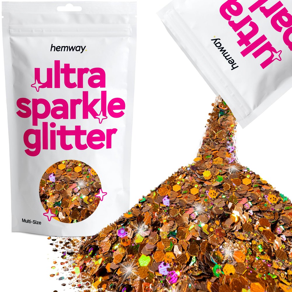 Hemway Ultra Sparkle Glitter - Bronze Brown Holographic | 100g Multi Size Metallic Flakes for Resin & Epoxy Crafts | Supplies for Tumblers, Festival, Art, Decoration