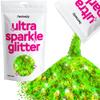 Hemway Ultra Sparkle Glitter - Fluorescent Green | 100g Multi Size Metallic Flakes for Resin & Epoxy Crafts | Supplies for Halloween Craft and Decorations, Autumn Decor, Masks, Art view 1