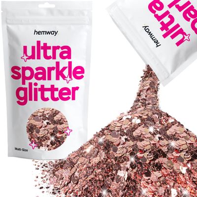 Hemway Ultra Sparkle Glitter - Light Rose Gold | 100g Multi Size Metallic Flakes for Resin & Epoxy Crafts | Supplies for Tumblers, Festival, Art, Decoration