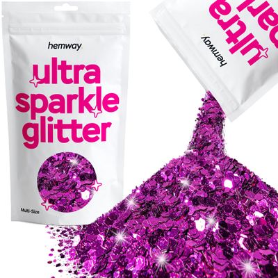 Hemway Ultra Sparkle Glitter - Fuchsia Pink | 100g Multi Size Metallic Flakes for Resin & Epoxy Crafts | Supplies for Tumblers, Festival, Art, Decoration