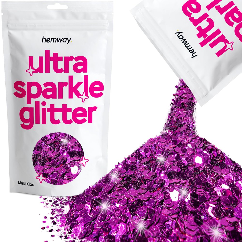 Hemway Ultra Sparkle Glitter - Fuchsia Pink | 100g Multi Size Metallic Flakes for Resin & Epoxy Crafts | Supplies for Tumblers, Festival, Art, Decoration