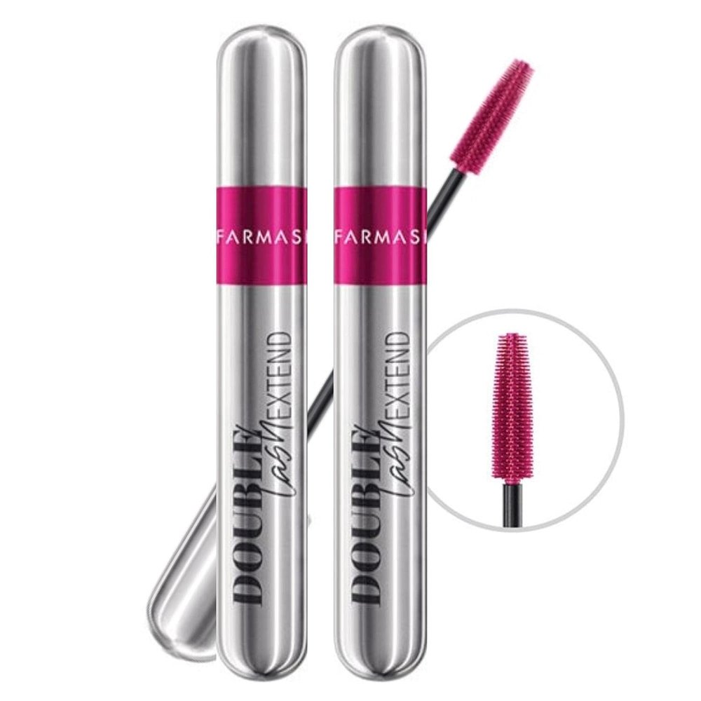 FARMASi Double Lash Extend Mascara, 2-Step Special Brush for Lengthening & Volumizing, False Lash Effect, Buildable Formula, No Clumping, Defines & Multiplies Eyelashes, Black, 0.41 fl oz (Pack of 2)