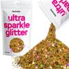 Hemway Ultra Sparkle Glitter - Gold Holographic | 100g Multi Size Metallic Flakes for Resin & Epoxy Crafts | Supplies for Tumblers, Festival, Art, Decoration view 1