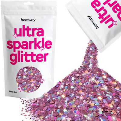 Hemway Ultra Sparkle Glitter - Rose Pink Holographic | 100g Multi Size Metallic Flakes for Resin & Epoxy Crafts | Supplies for Tumblers, Festival, Art, Decoration