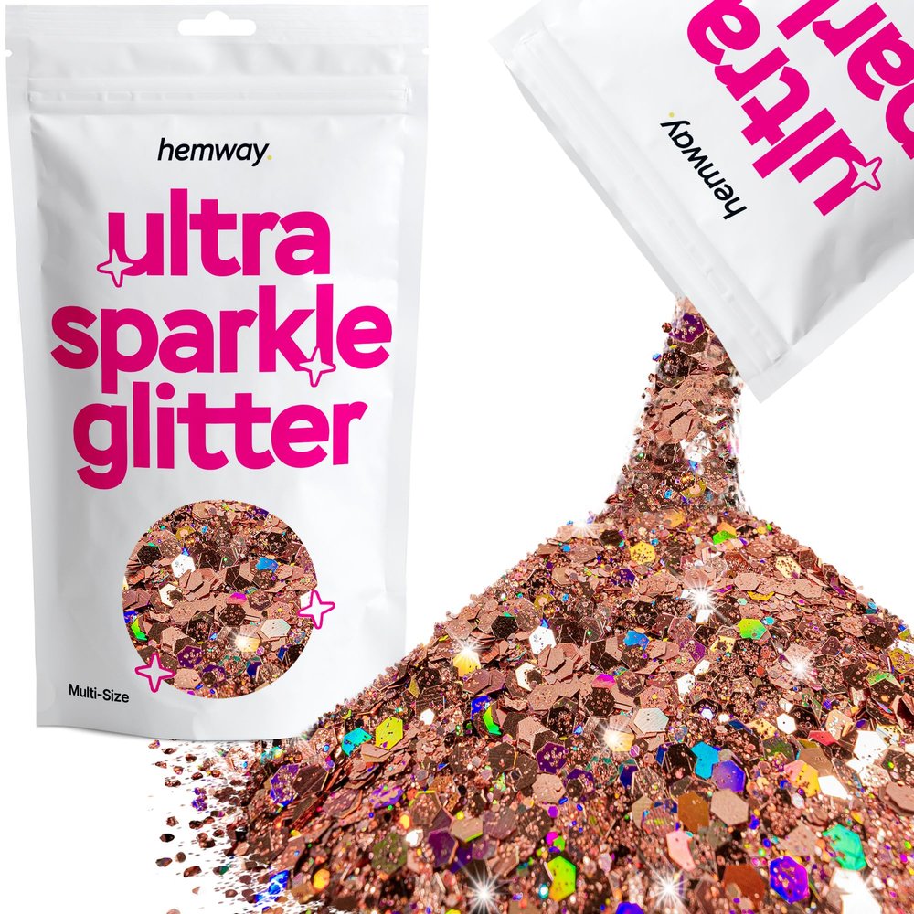 Hemway Ultra Sparkle Glitter - Rose Gold Holographic | 100g Multi Size Metallic Flakes for Resin & Epoxy Crafts | Supplies for Tumblers, Festival, Art, Decoration