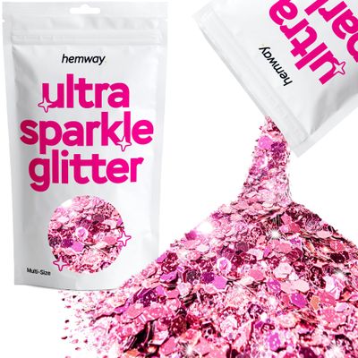 Hemway Ultra Sparkle Glitter - Rose Pink | 100g Multi Size Metallic Flakes for Resin & Epoxy Crafts | Supplies for Tumblers, Festival, Art, Decoration