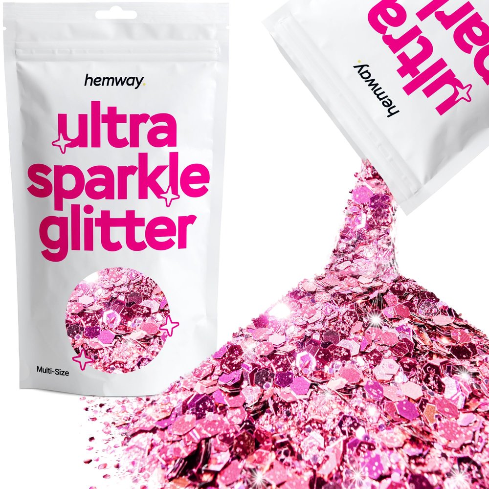 Hemway Ultra Sparkle Glitter - Rose Pink | 100g Multi Size Metallic Flakes for Resin & Epoxy Crafts | Supplies for Tumblers, Festival, Art, Decoration