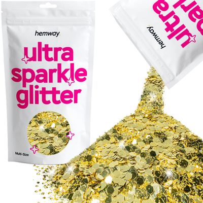 Hemway Ultra Sparkle Glitter - Sand Gold | 100g Multi Size Metallic Flakes for Resin & Epoxy Crafts | Supplies for Tumblers, Festival, Art, Decoration