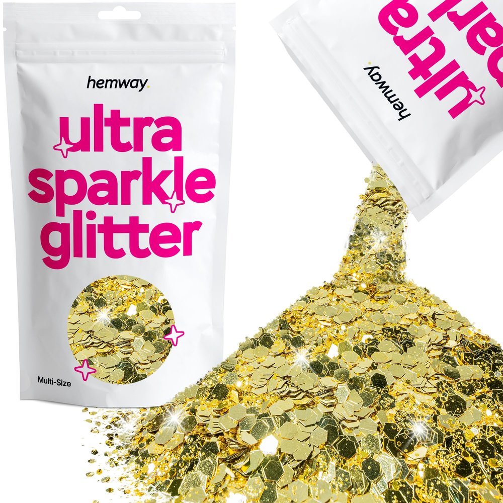 Hemway Ultra Sparkle Glitter - Sand Gold | 100g Multi Size Metallic Flakes for Resin & Epoxy Crafts | Supplies for Tumblers, Festival, Art, Decoration
