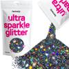 Hemway Ultra Sparkle Glitter - Gun Metal Grey Holographic | 100g Multi Size Metallic Flakes for Resin & Epoxy Crafts | Supplies for Tumblers, Festival, Art, Decoration view 1