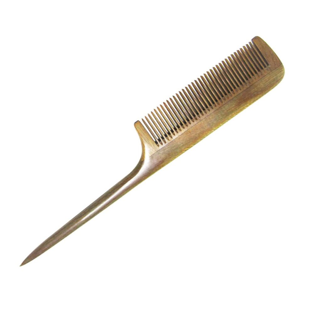 minkissy Green Sandalwood Hair Comb 21cm Long Handle Pointed Tail Wooden Comb for Men Sandalwood Hair Comb Men