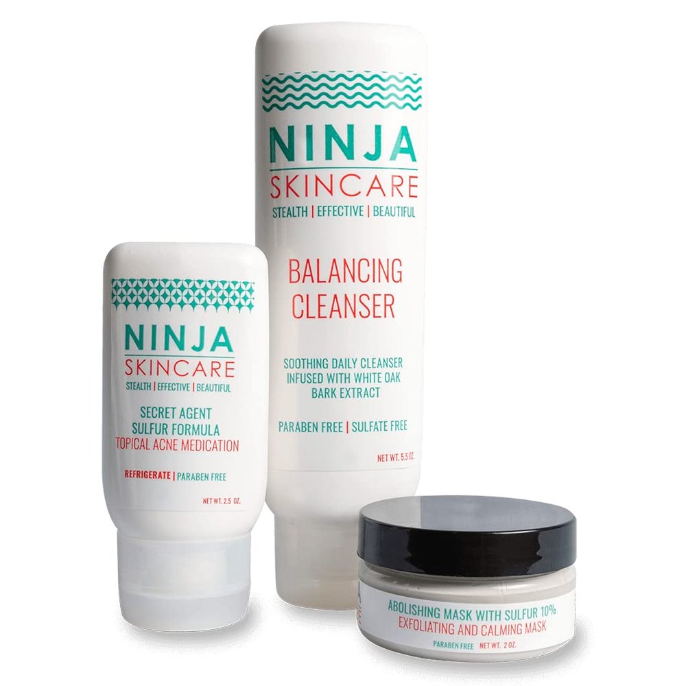 Balancing Cleanser with Sulfur Treatment and 10% Sulfur Exfoliating Mask - Starter Kit with Combination Skin  Benzoyl Peroxide Free