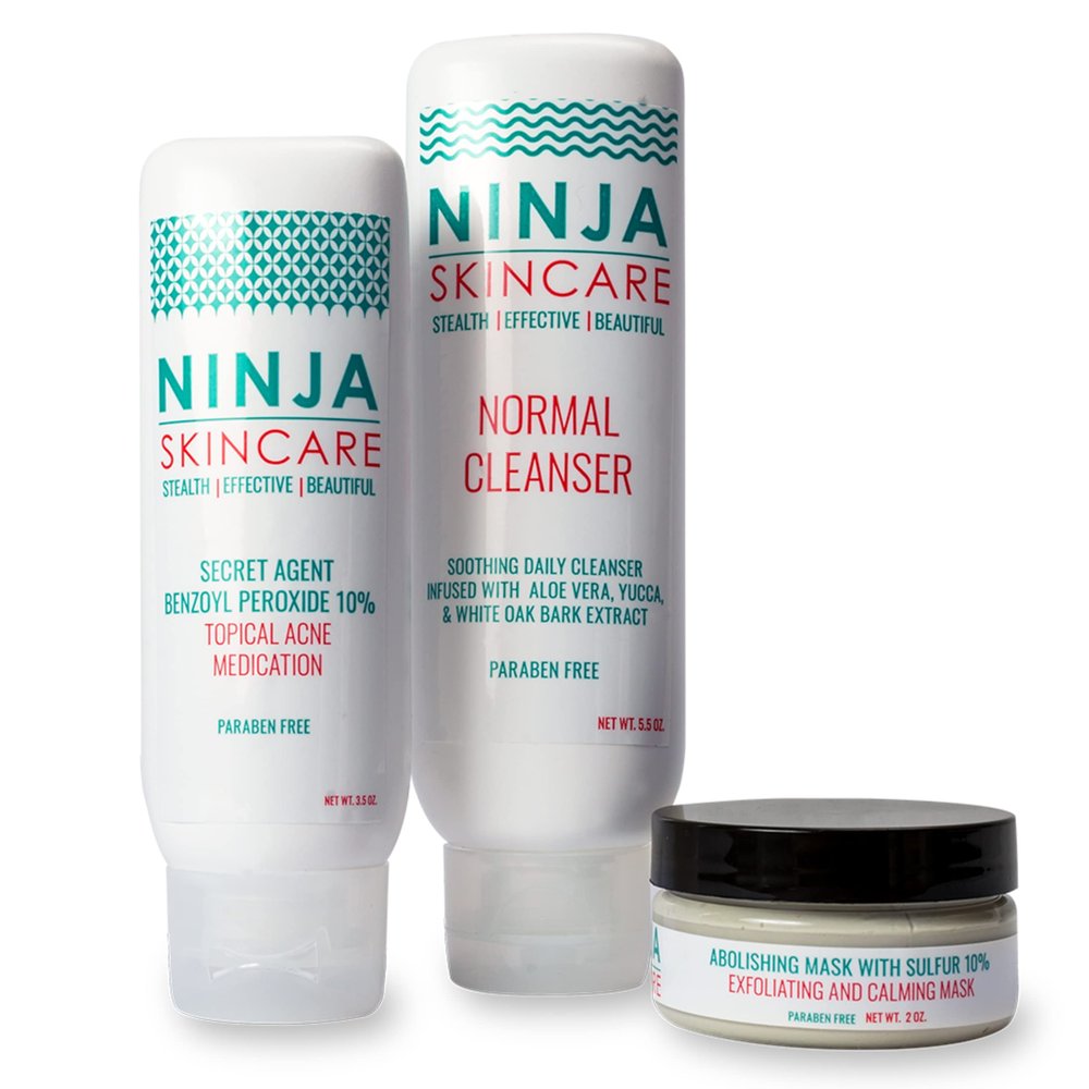 Normal Daily Cleanser with 10% Benzoyl Peroxide Topical Acne Medication and 10% Sulfur Exfoliating Mask-Starter Kit with Combination Skin Paraben Free