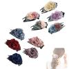 Silk Yarn Floral Fabric Hairpin Hair, 10PCS - Elegant Lady Plate Hair Claw, Duckbill Clip, Double Flower Hair Clips view 1