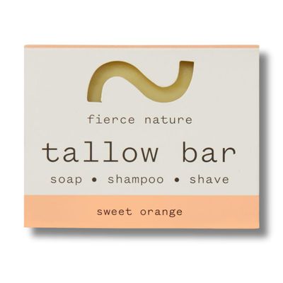 fierce nature Multi-Use Pure Tallow Bar | Organic & Natural Moisturising Bar for Face, Body, Hands & Hair | Non-Toxic Skincare Essential (Sweet Orange)