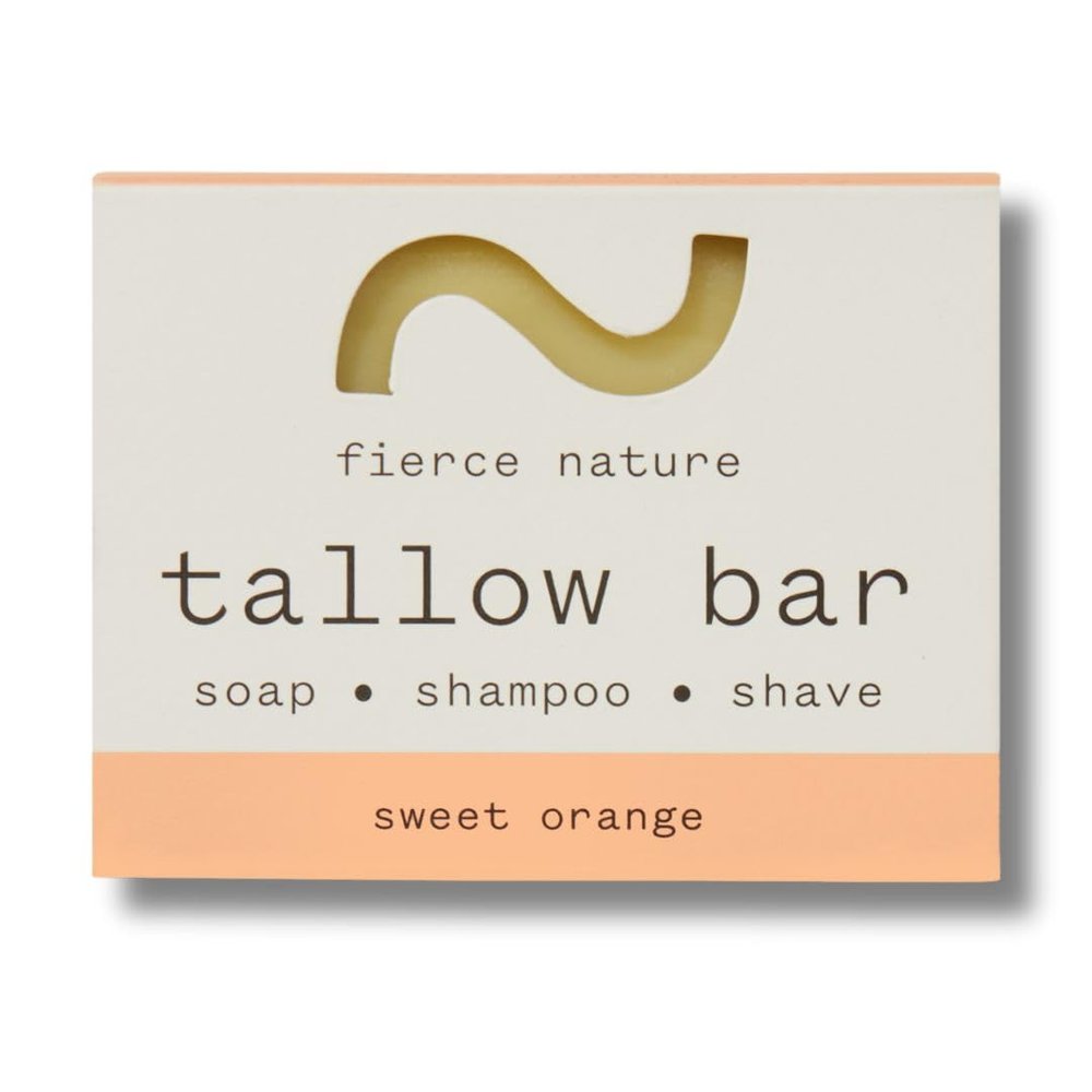 fierce nature Multi-Use Pure Tallow Bar | Organic & Natural Moisturising Bar for Face, Body, Hands & Hair | Non-Toxic Skincare Essential (Sweet Orange)