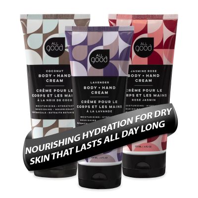 All Good Hand & Body Lotion - Moisturizing Organic Lotion for Dry Skin - Essential Oils, Cocoa Butter, Rosehip Oil, Arnica, Vitamin E - 6 fl oz (3-pack, Coconut, Lavender, Jasmine Rose)
