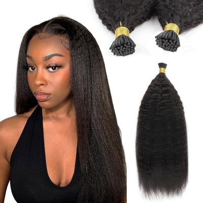 16 Inches Curly I Tip Human Hair Extensions Pre Bonded Microlink Beads Hair Extensions 50g 100Strands/Pack Keratin Stick In Hair Extensions Cold Fusion Kinky Straight I Tip Remy Hair for Black Women