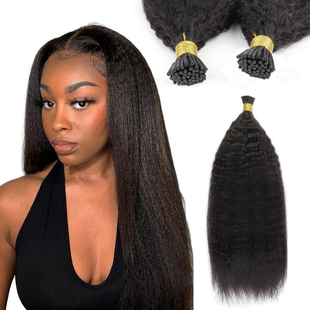 16 Inches Curly I Tip Human Hair Extensions Pre Bonded Microlink Beads Hair Extensions 50g 100Strands/Pack Keratin Stick In Hair Extensions Cold Fusion Kinky Straight I Tip Remy Hair for Black Women