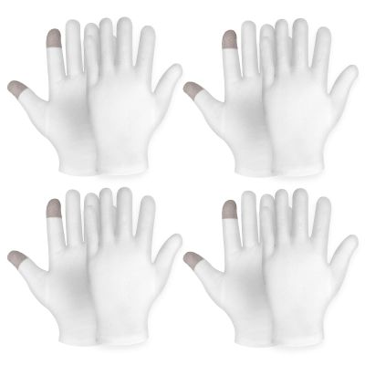 4 Pairs Touch Screen Moisturizing Gloves White Cotton Moisturizing Gloves Overnight Bedtime Heal Eczema Sleeping Lotion Hand Spa Treatment Gloves Repair Rough Cracked Dry Chapped Hands Skin(White)