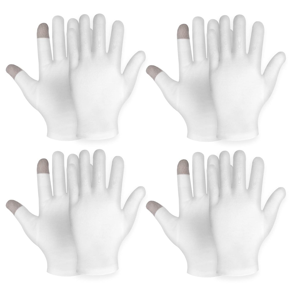 4 Pairs Touch Screen Moisturizing Gloves White Cotton Moisturizing Gloves Overnight Bedtime Heal Eczema Sleeping Lotion Hand Spa Treatment Gloves Repair Rough Cracked Dry Chapped Hands Skin(White)
