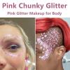 Go Ho Pink Face Body Glitter Gel,Singer Concerts Pink Face Paint Makeup Holographic Chunky Sequins Glitters for Lip/Hair/Nails,Music Disco Outfit for Woman,Festival Rave Accessories,52g view 3